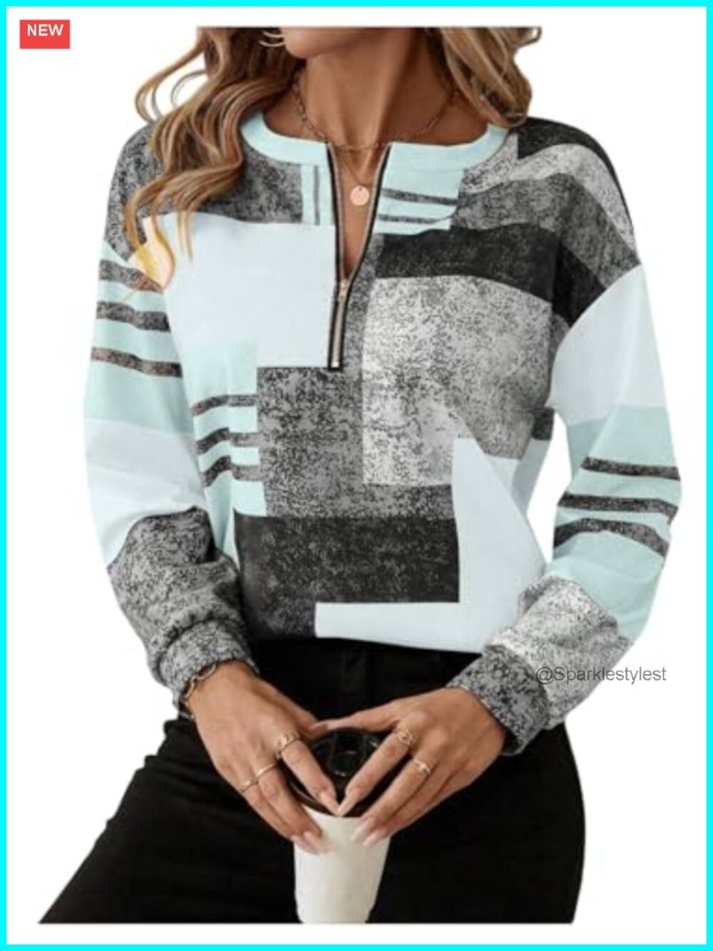 Women's Color Block Quarter Zip Sweatshirt Pullover Top
